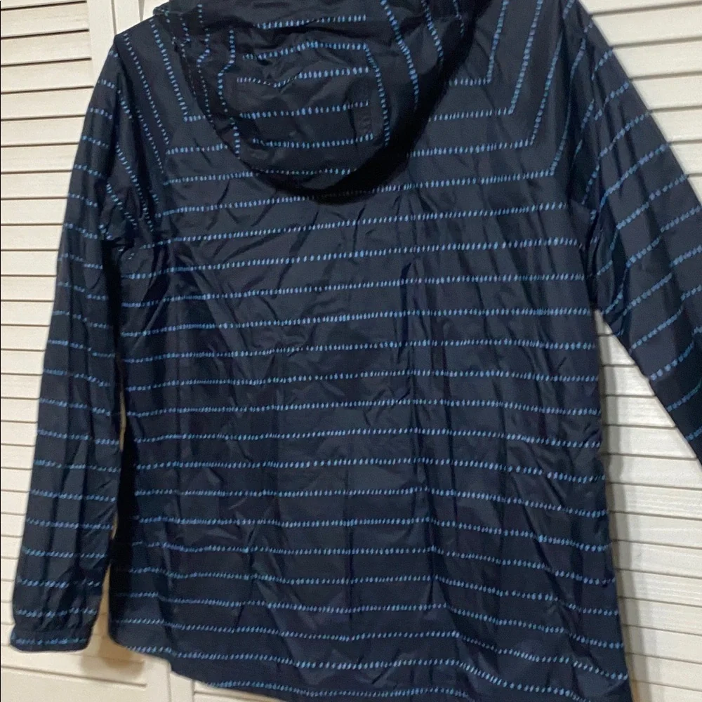 L.L. Bean Navy Blue - Baby Blue Stripe Windbreaker with Hood Size L - Picture 6 of 8